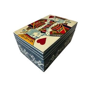 Handpainted King Of Hearts Art Deco Lined Box With Hinges Cards Deck Storage